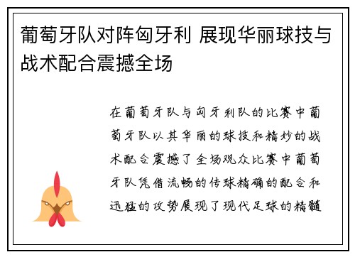 葡萄牙队对阵匈牙利 展现华丽球技与战术配合震撼全场
