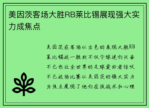 美因茨客场大胜RB莱比锡展现强大实力成焦点